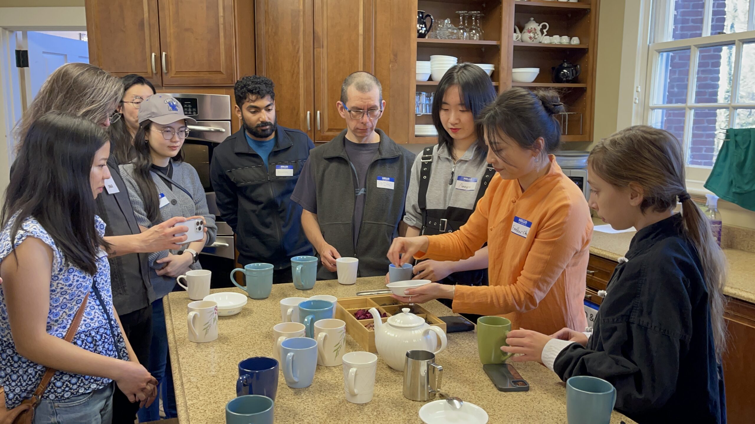 Feather Chen teaching a small-group milk tea at the University of Virginia International Center